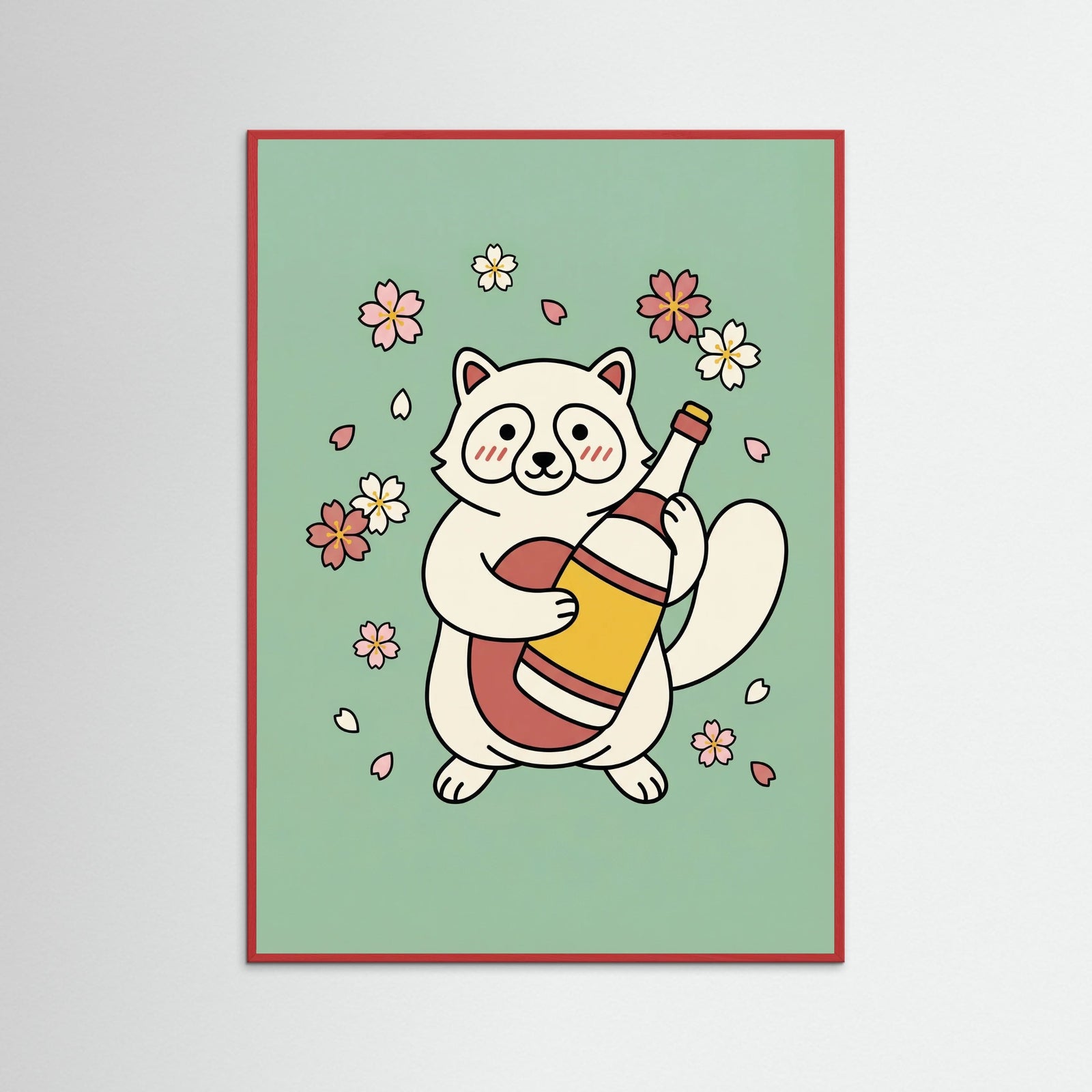 Red Wood Lucky Ramen Cat