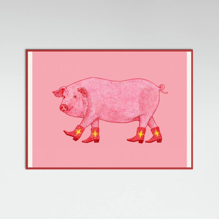 Red Wood Marjorie the Cowgirl Pig Poster