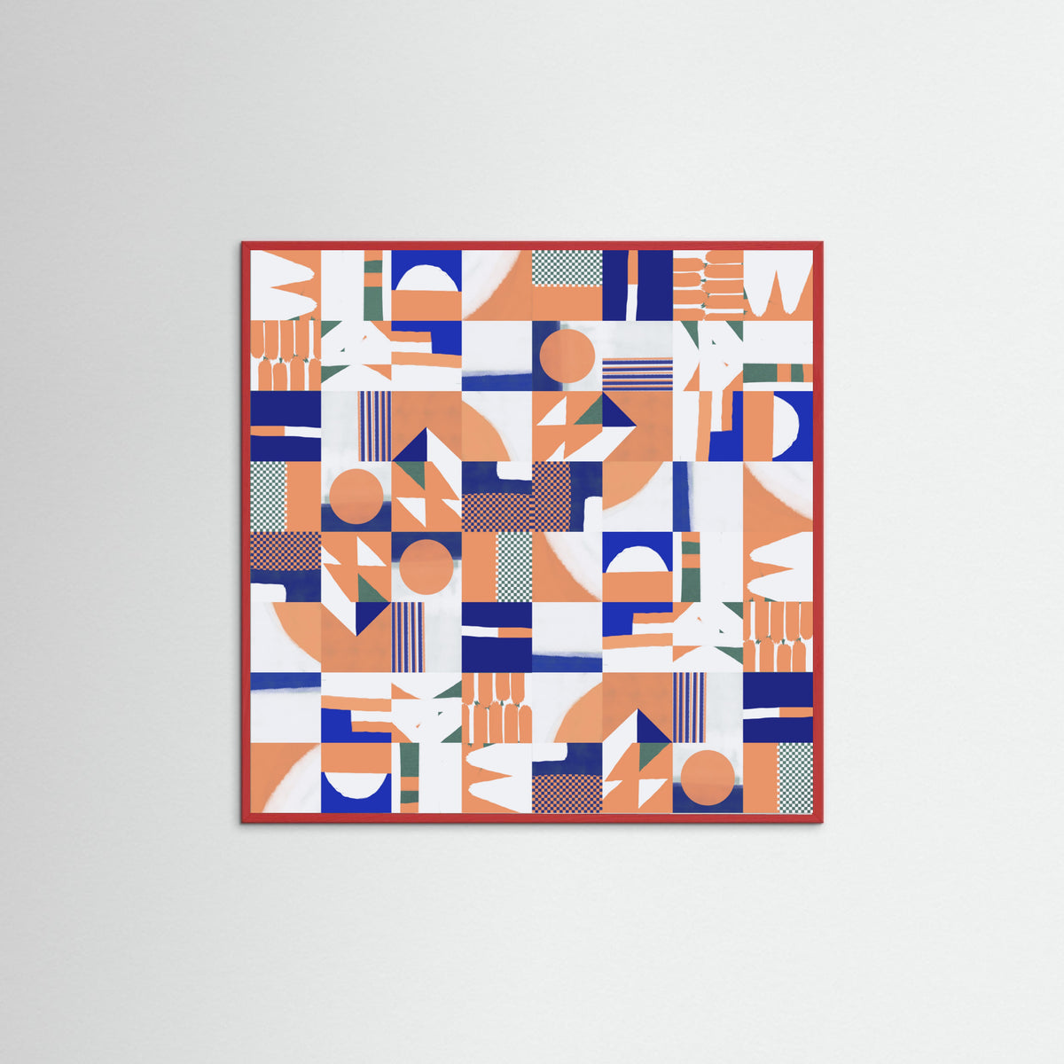 Red Wood Mid Century Grid Pattern Poster