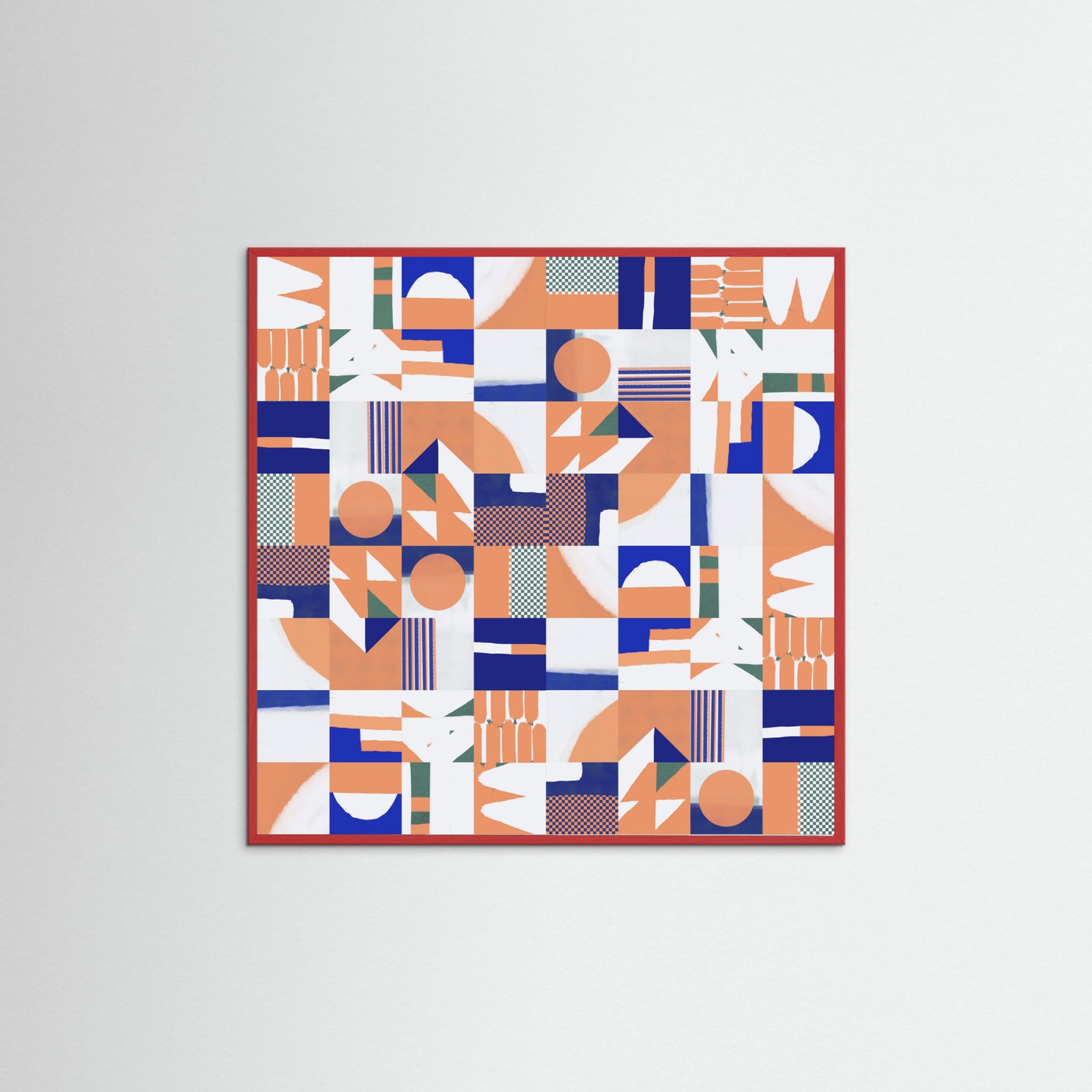 Red Wood Mid Century Grid Pattern Poster