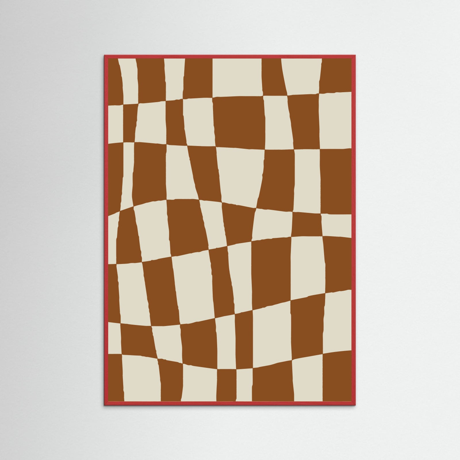 Red Wood Minimal Checkerboard Poster