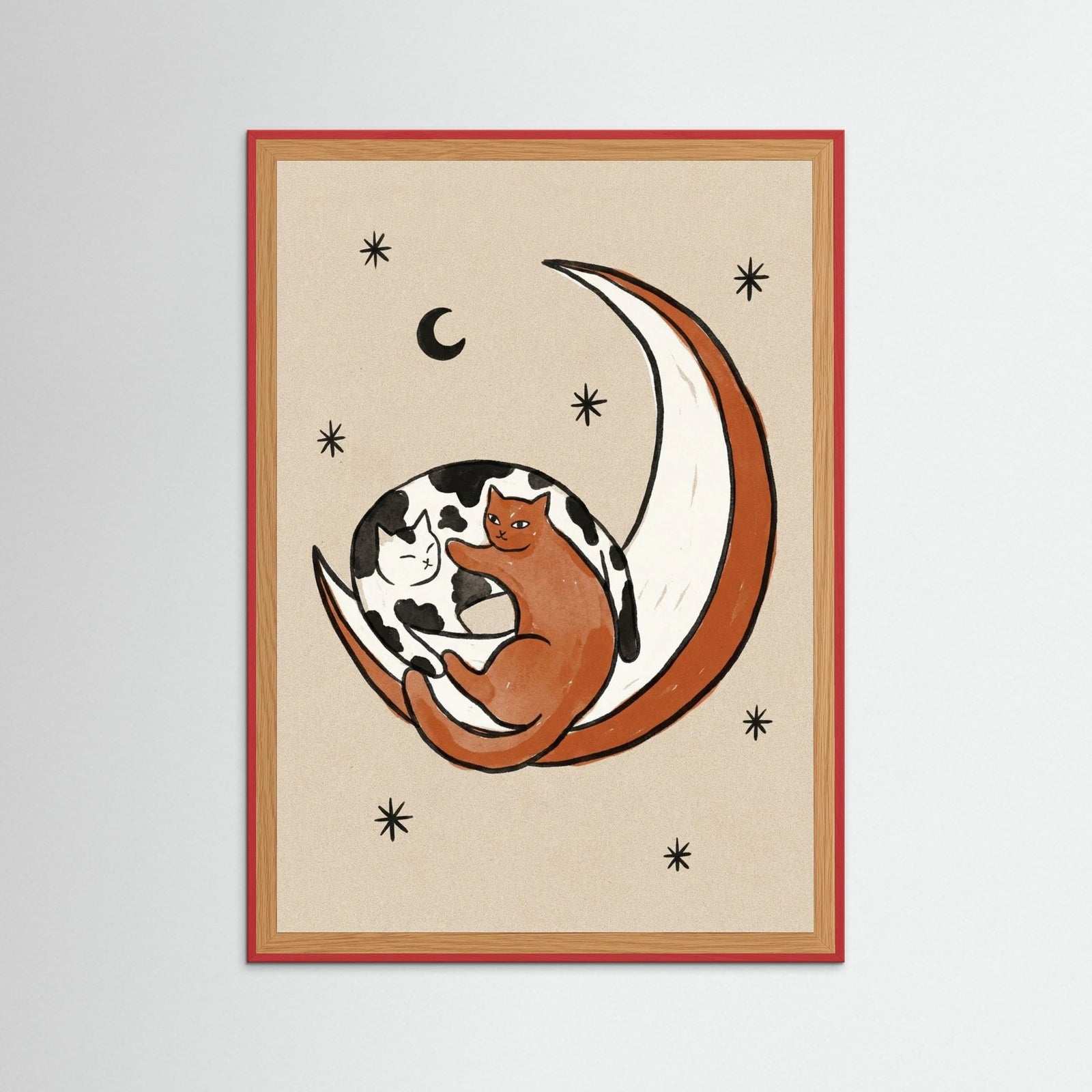Red Wood Moonlit Cat Companions