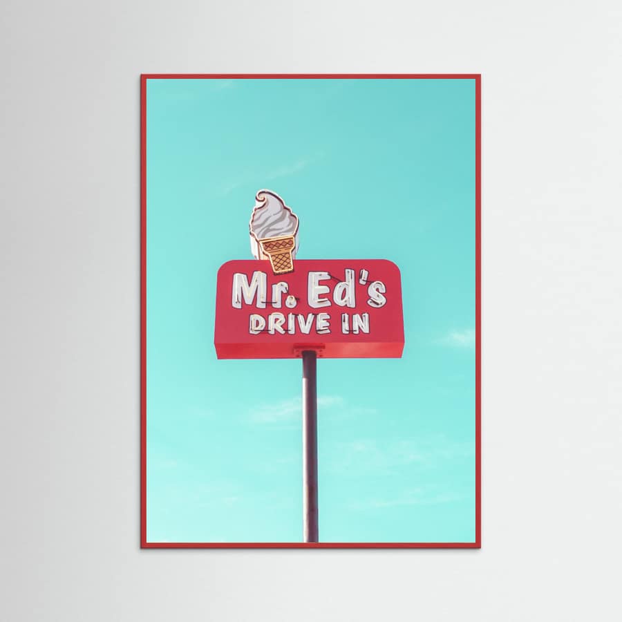 Red Wood Mr. Ed's Drive In Vintage Sign in Urbana, Missouri, USA Poster
