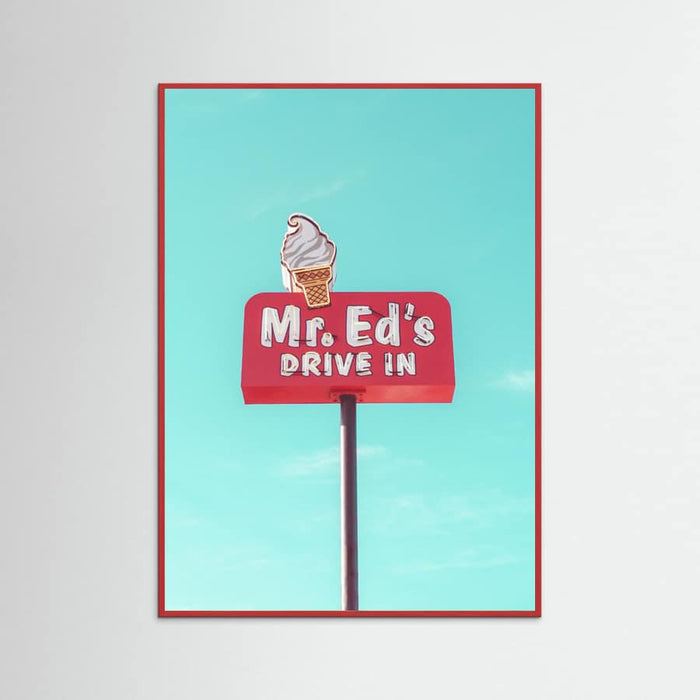 Red Wood Mr. Ed's Drive In Vintage Sign in Urbana, Missouri, USA Poster