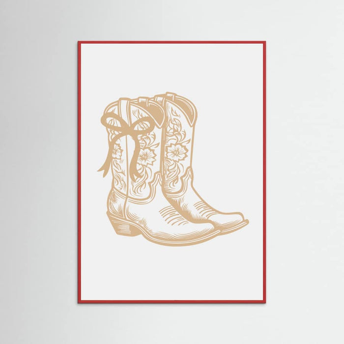 Neutral Cowgirl Boots with Bow Poster – plakat og kunsttryk
