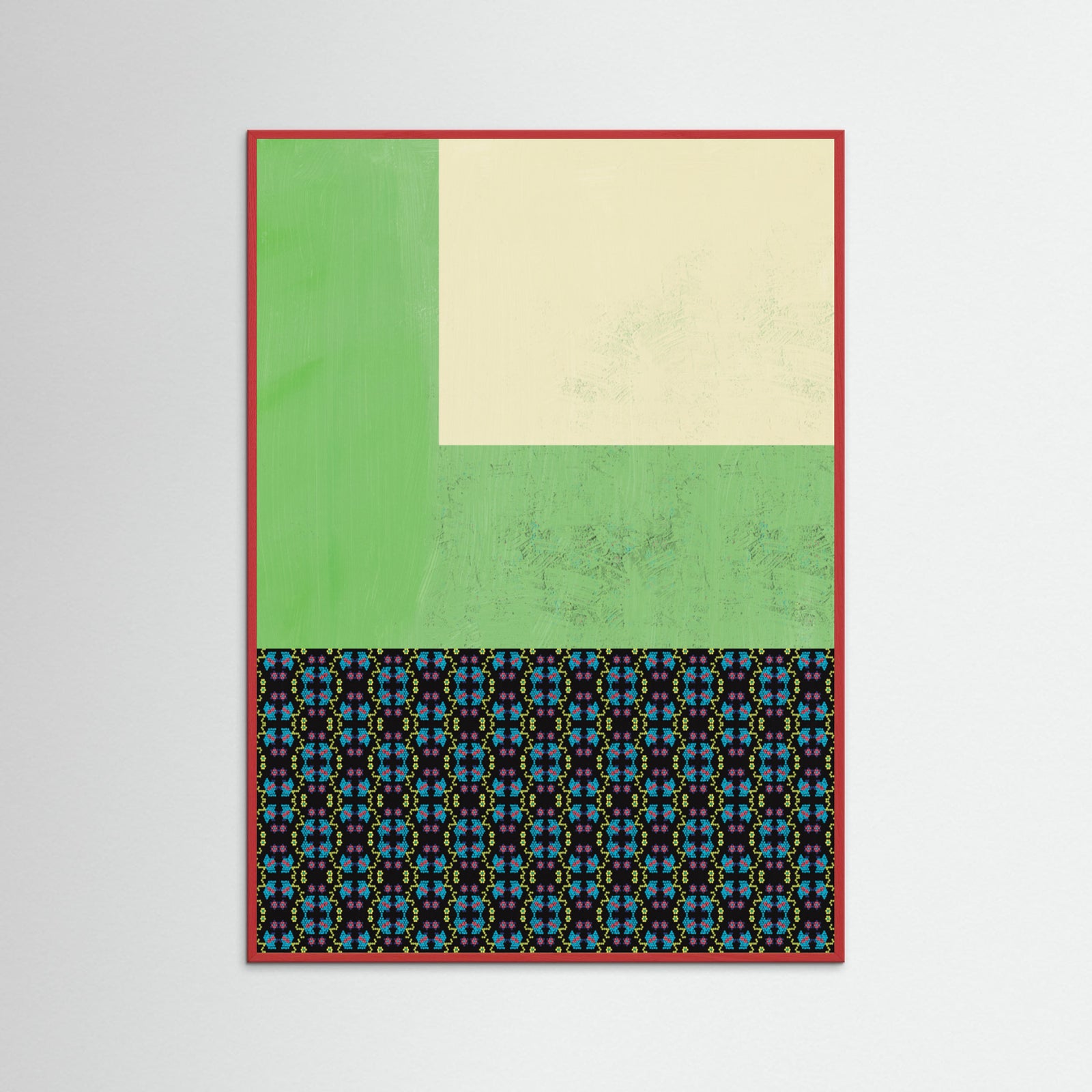 Red Wood Pastel green and nyonya pattern collage Poster