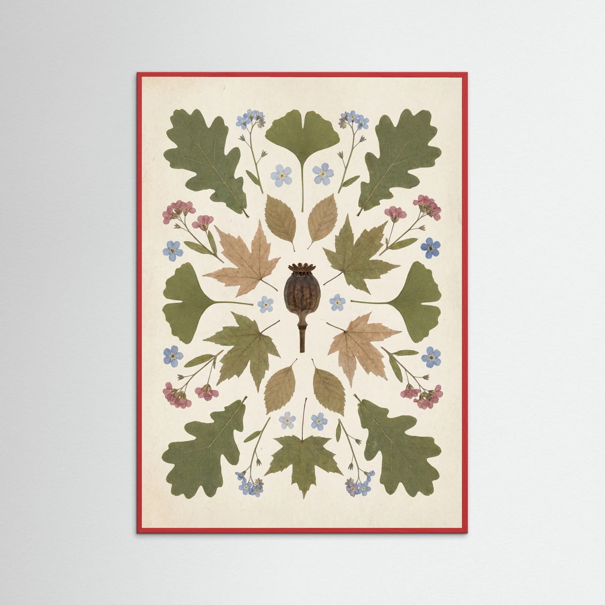 Red Wood Pressed Garden Blooms