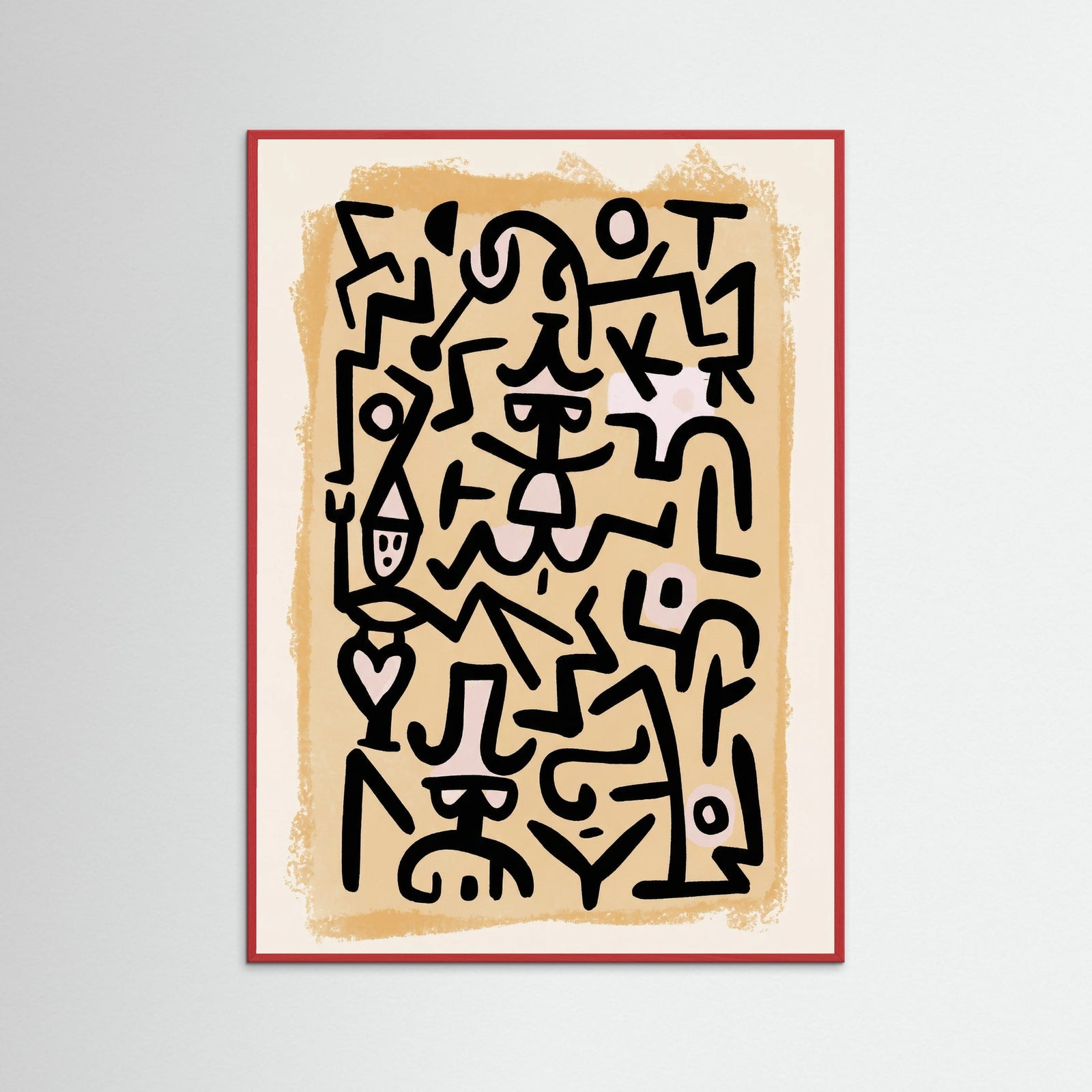 Red Wood Rhythmic Abstract Figures
