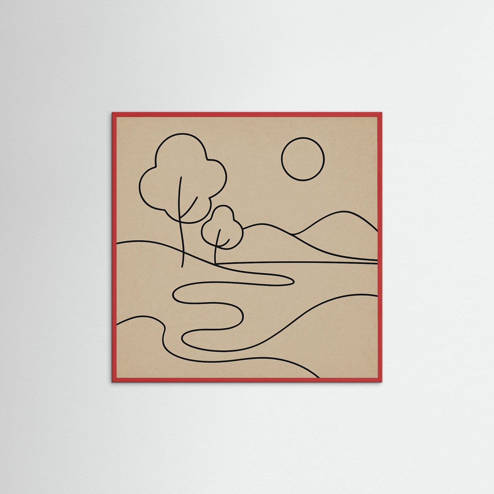 Red Wood Square Abstract Embrace