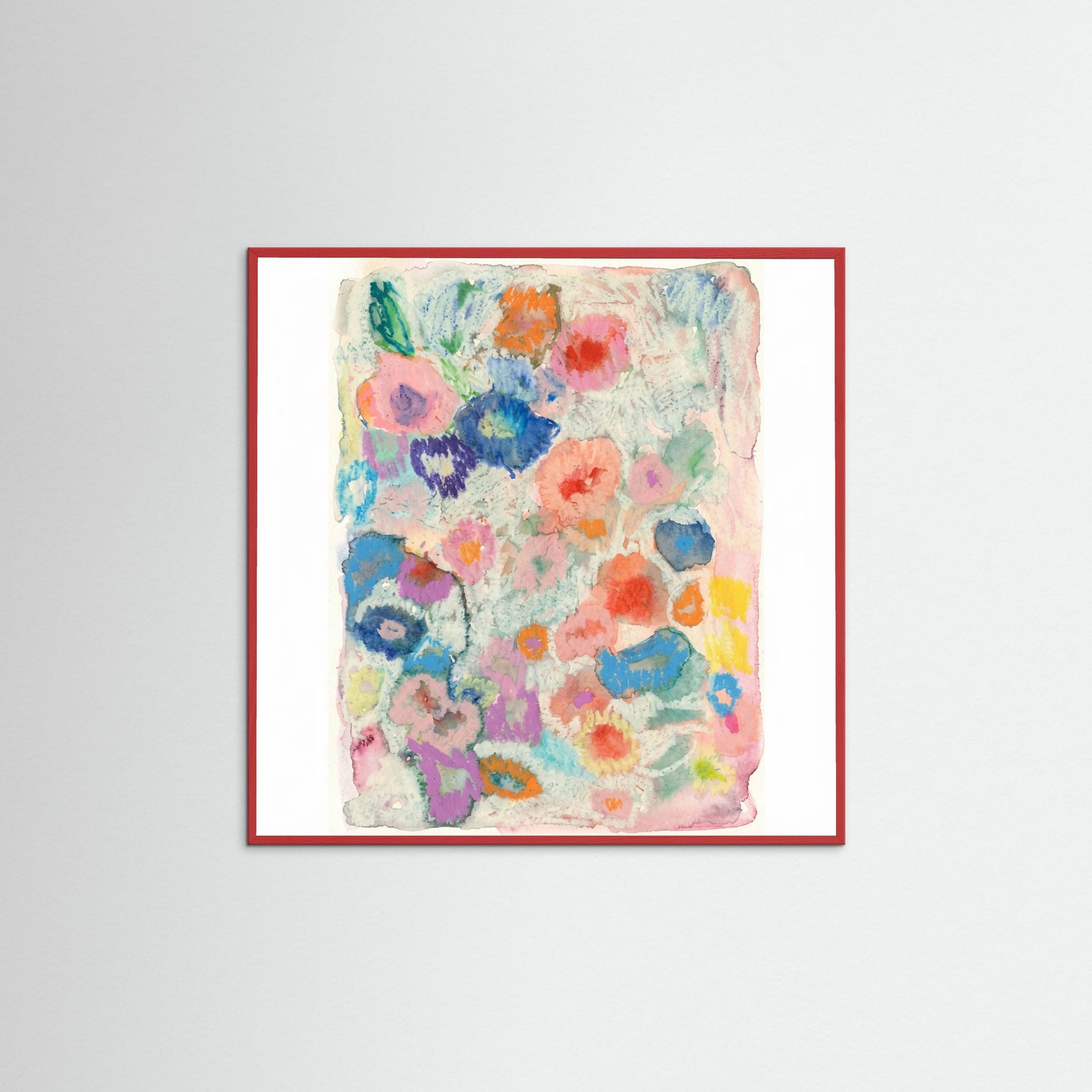 Red Wood Square Blossom Abstract