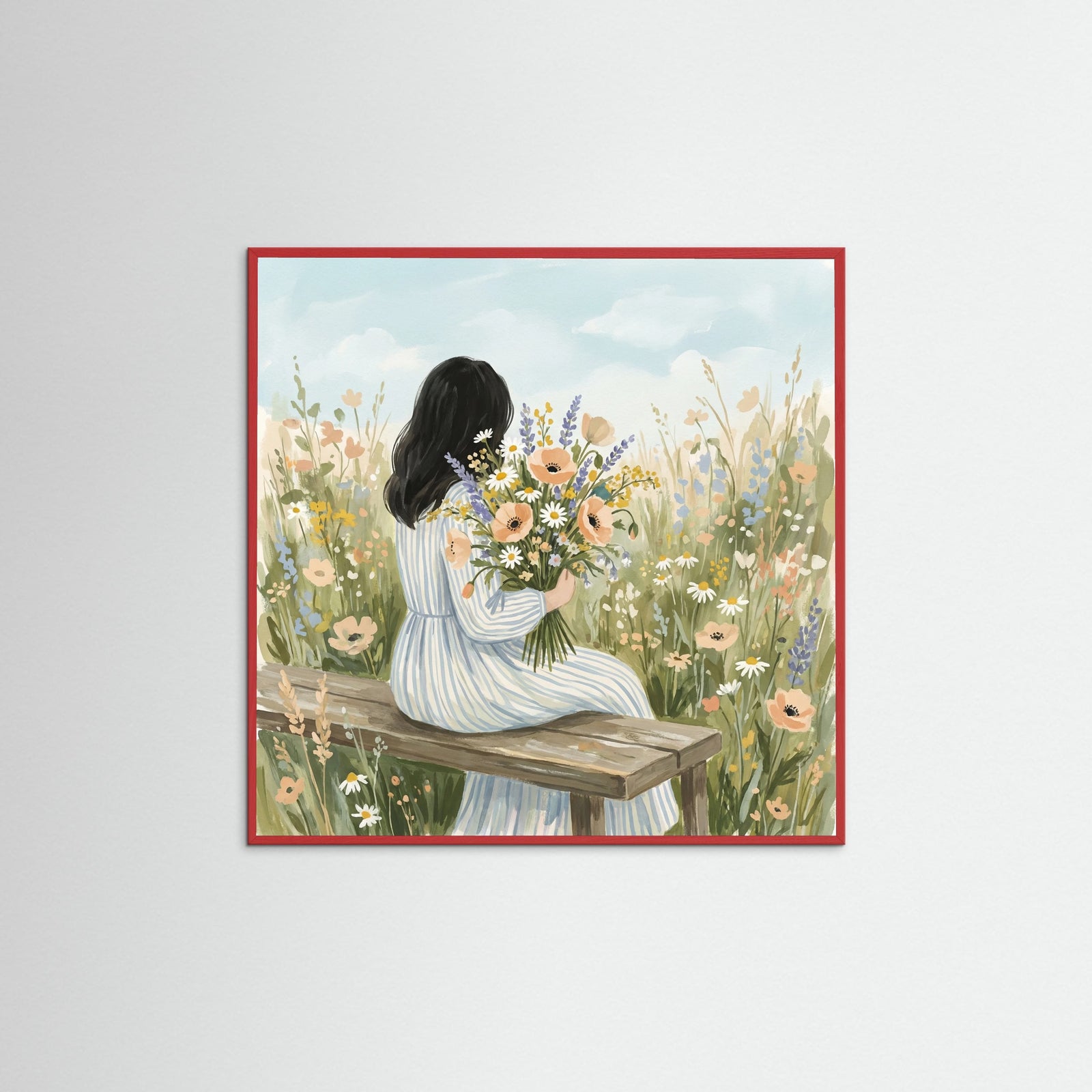 Red Wood Square Floral Reverie
