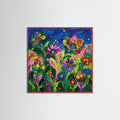 Red Wood Square Vibrant Floral Portrait