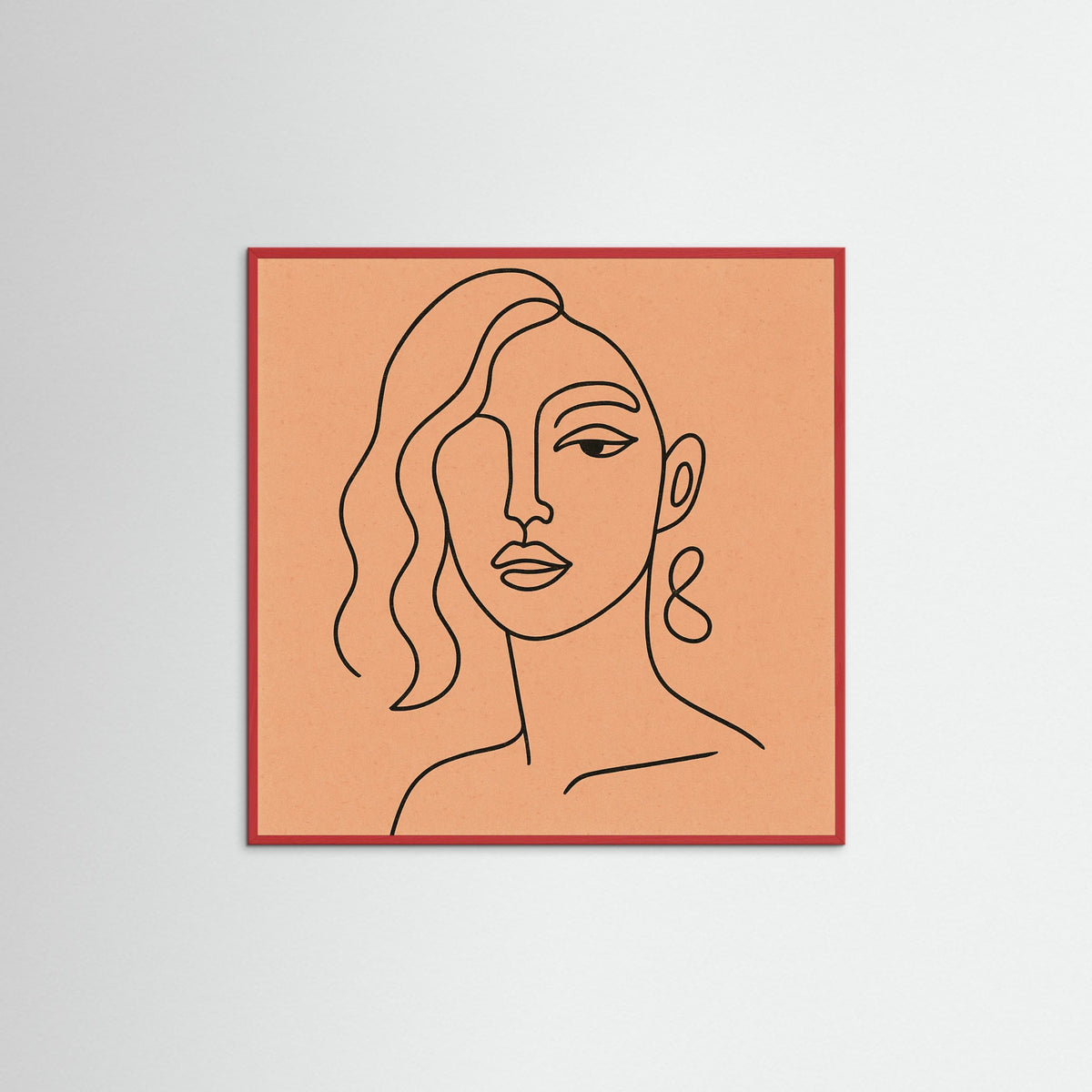 Red Wood Square Whimsical Lines