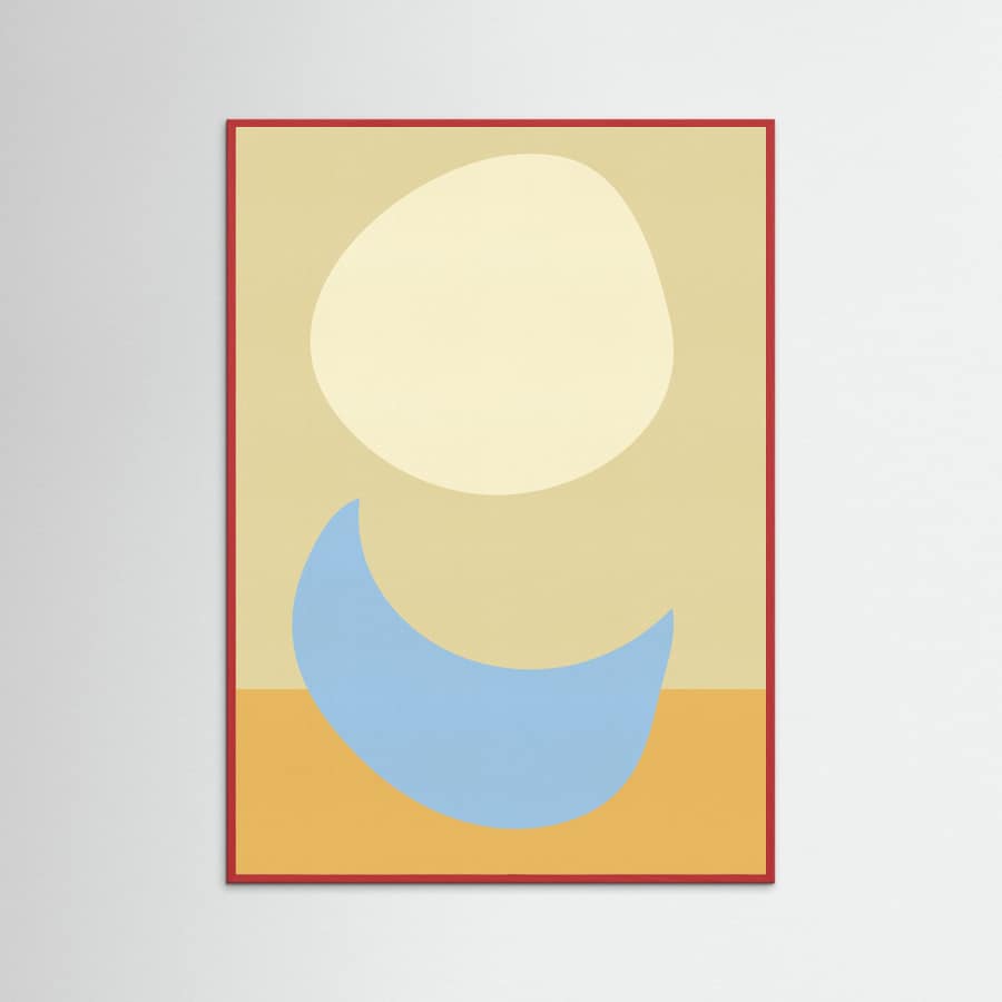 Red Wood Stacked Ovals in Soft Yellow and Light Blue Poster