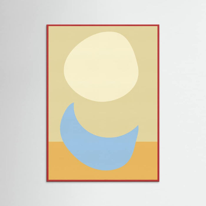 Red Wood Stacked Ovals in Soft Yellow and Light Blue Poster