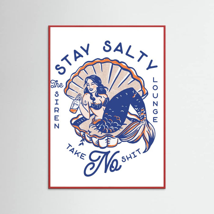Red Wood Stay Salty Siren Lounge Pin-Up Mermaid Poster