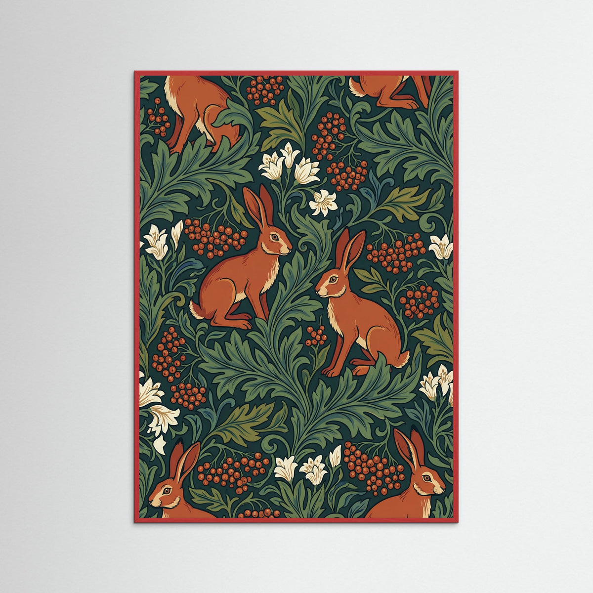 Red Wood Strawberry Birds Motif