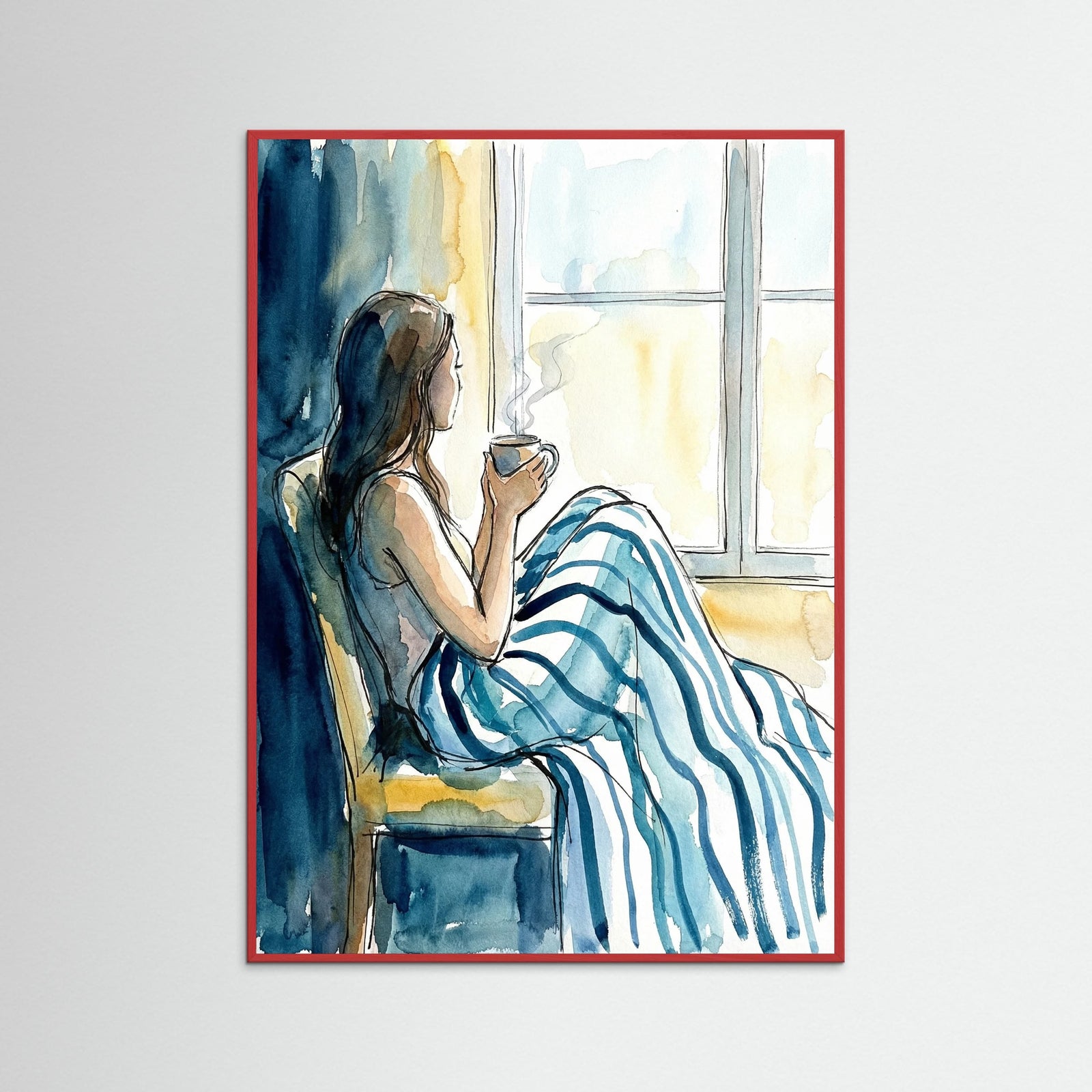 Red Wood Striped Serenity Blue