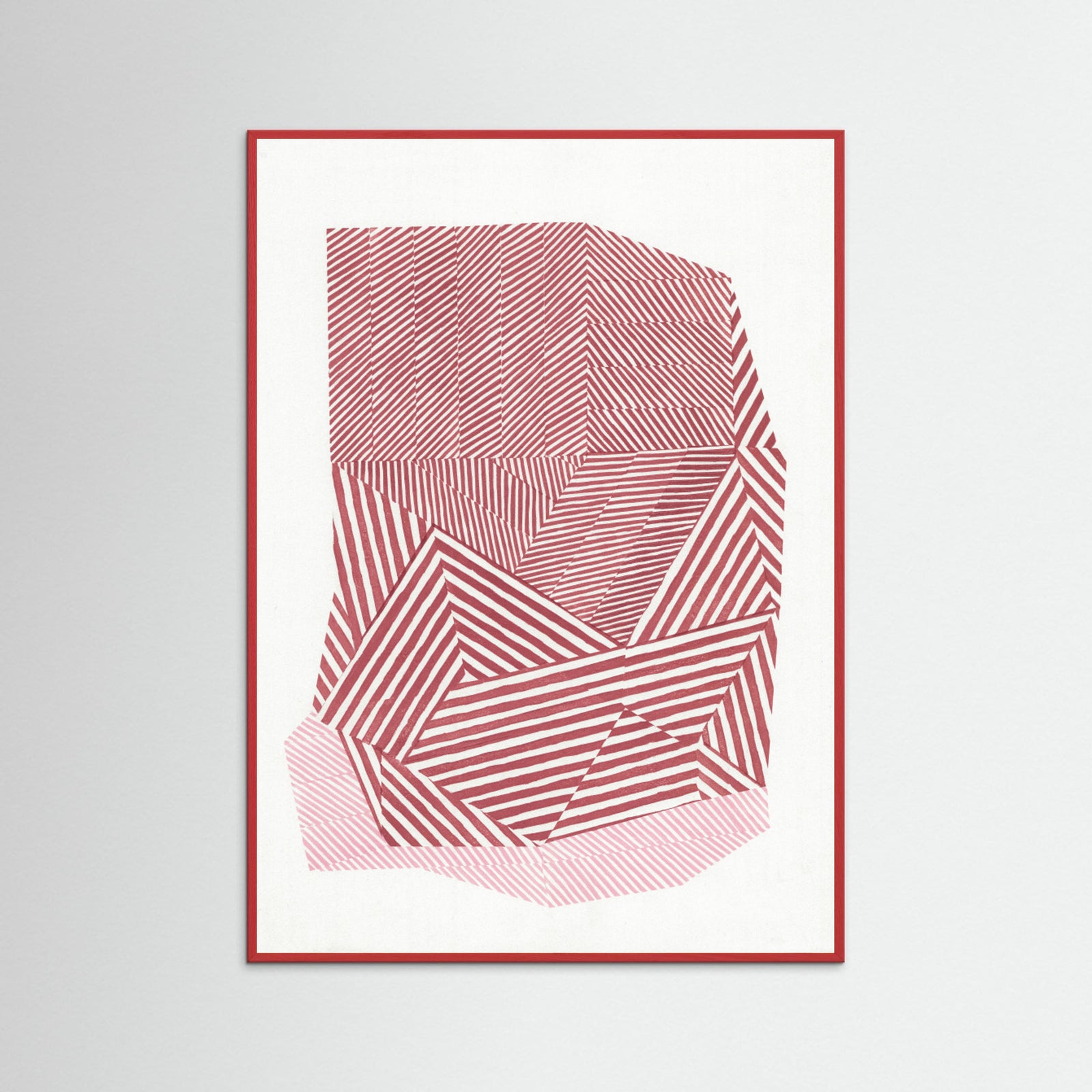 Red Wood Striped geometric shape Poster