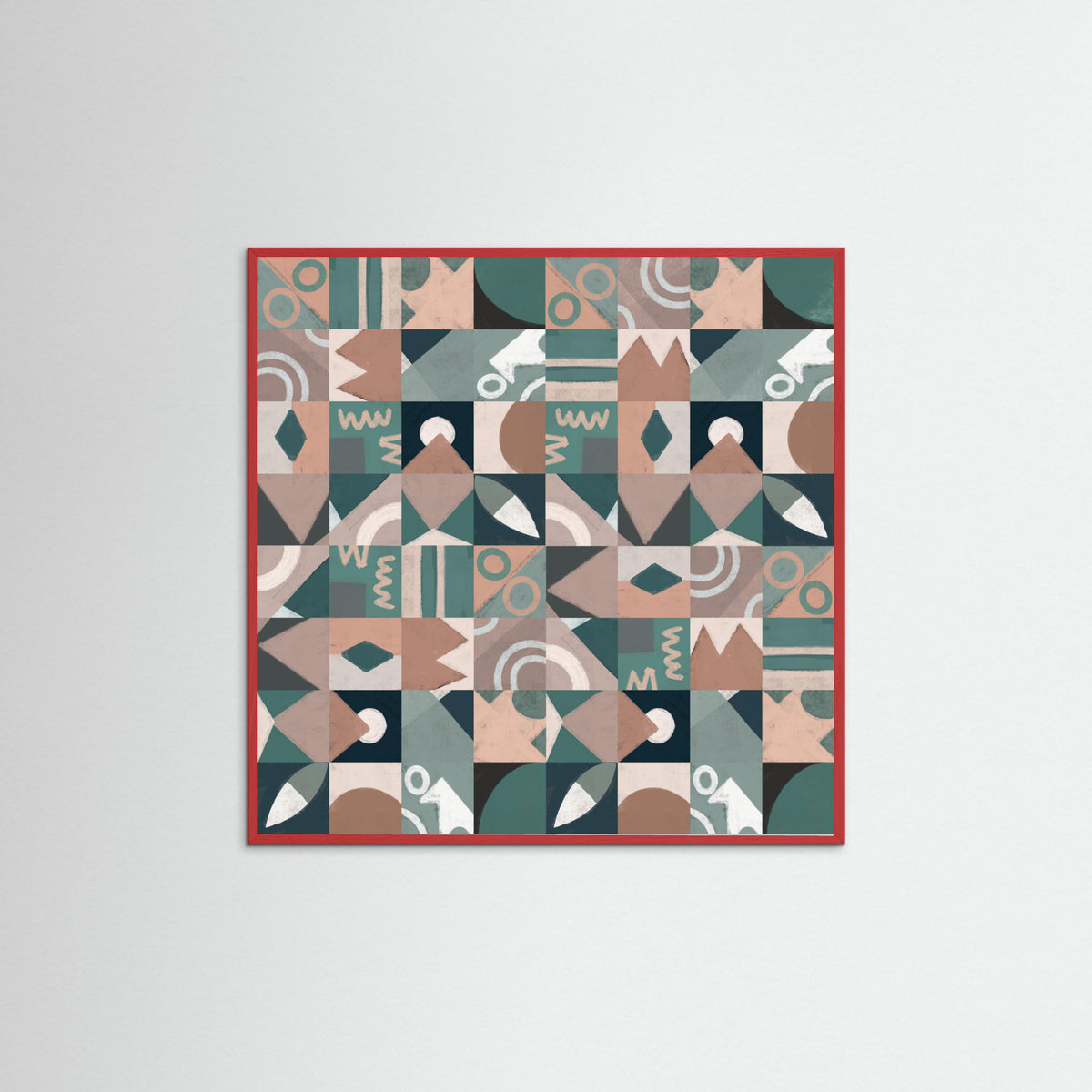 Red Wood The Mid Century Grid Pattern Poster
