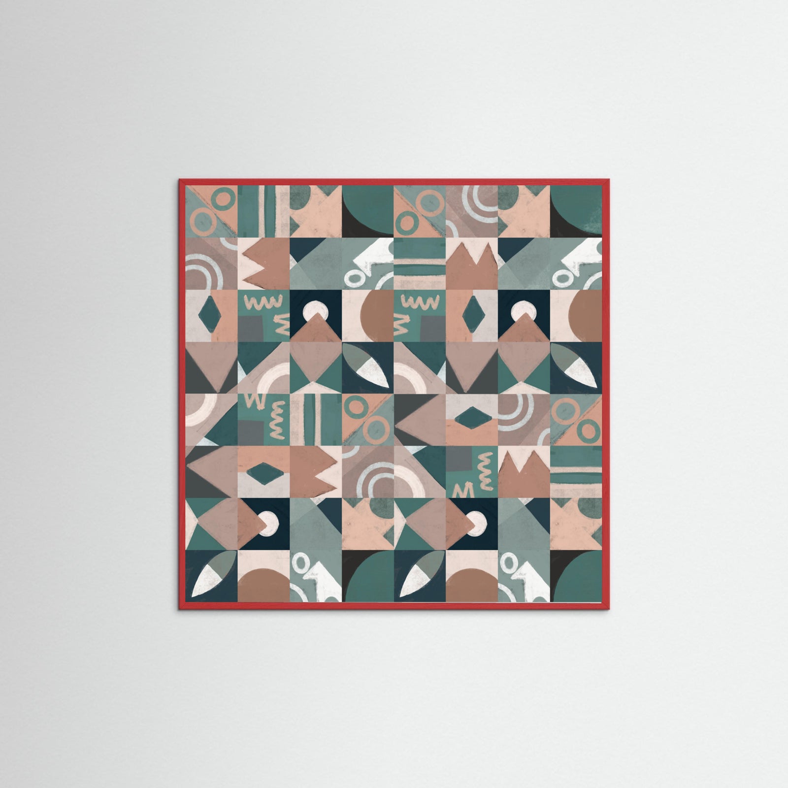 Red Wood The Mid Century Grid Pattern Poster