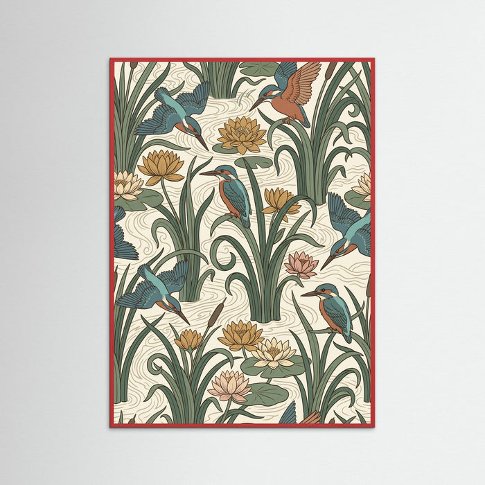 Red Wood Trellis Rose Birds