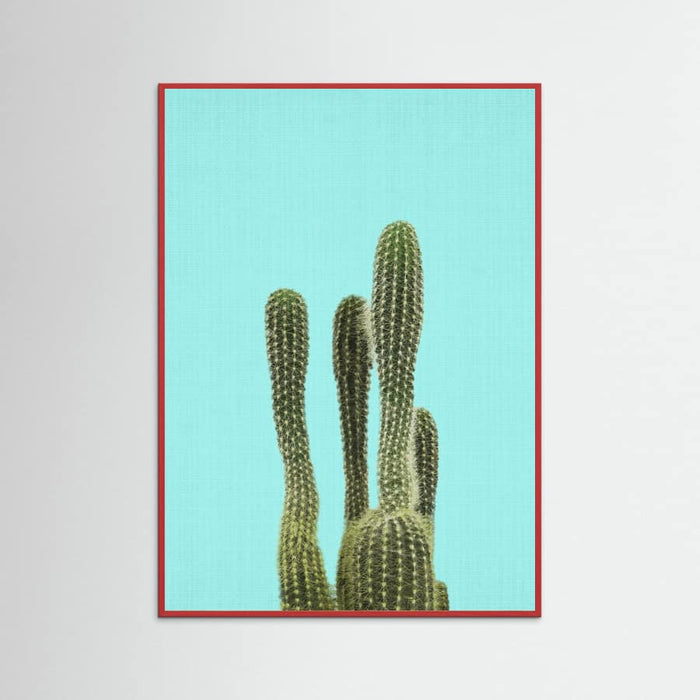Red Wood Turquoise Cactus Poster