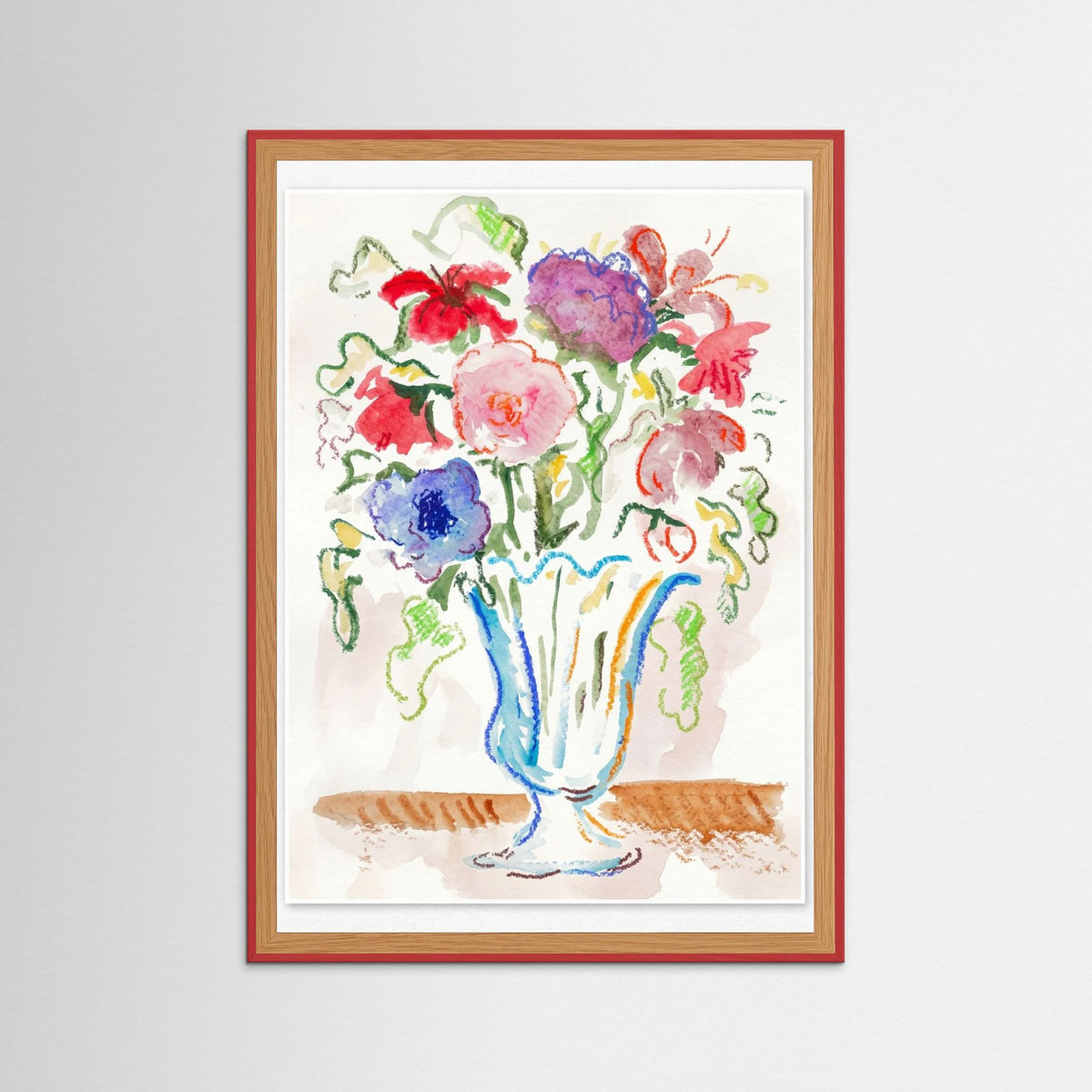 Red Wood Vibrant Floral Still Life