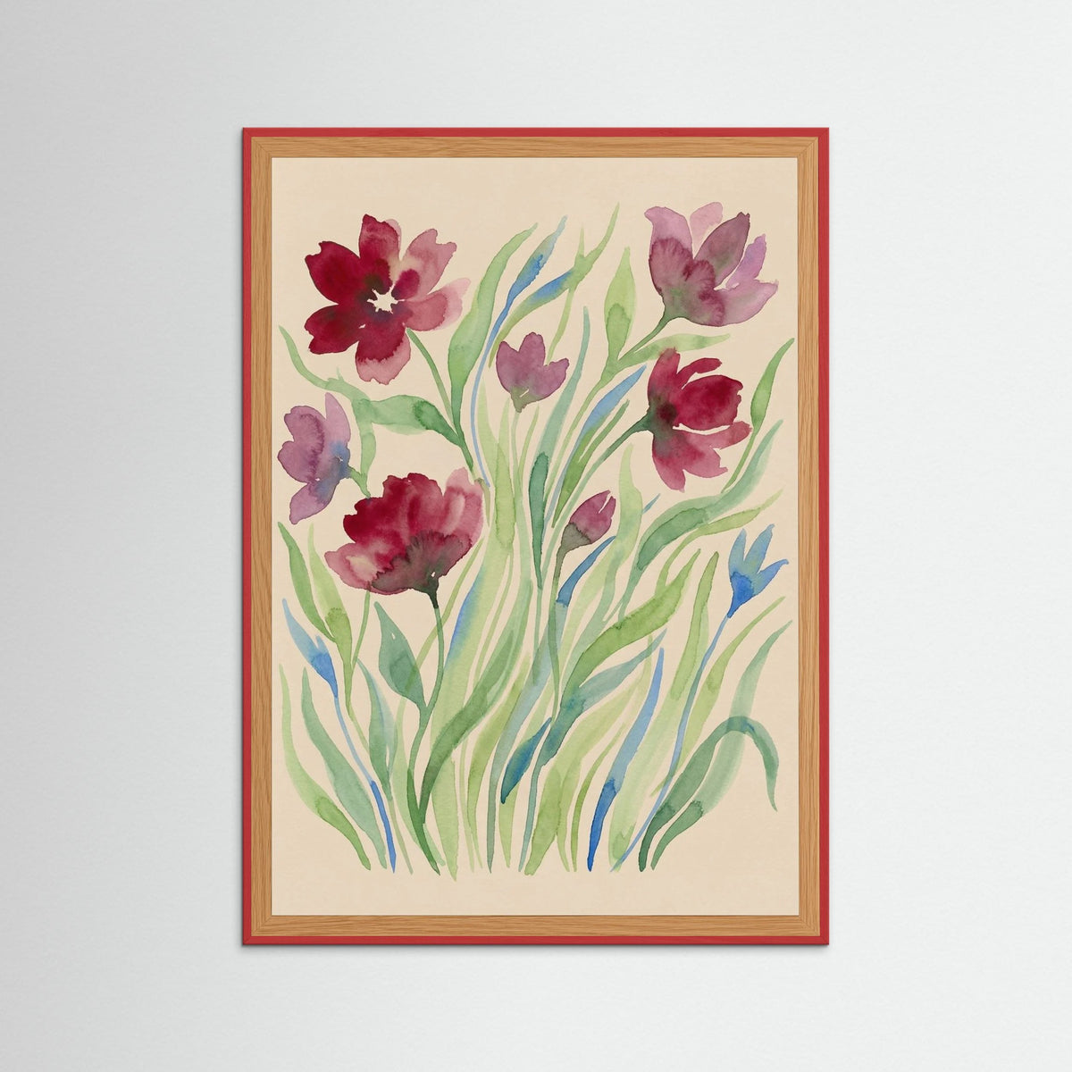 Red Wood Vibrant Floral Swirl