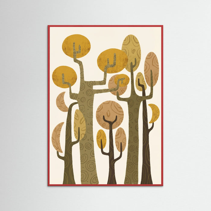 Red Wood Whimsical Abstract Tree