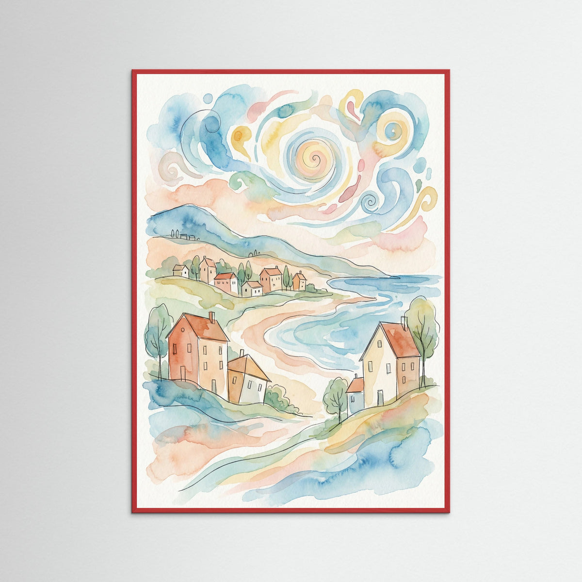 Red Wood Whimsical Cityscape