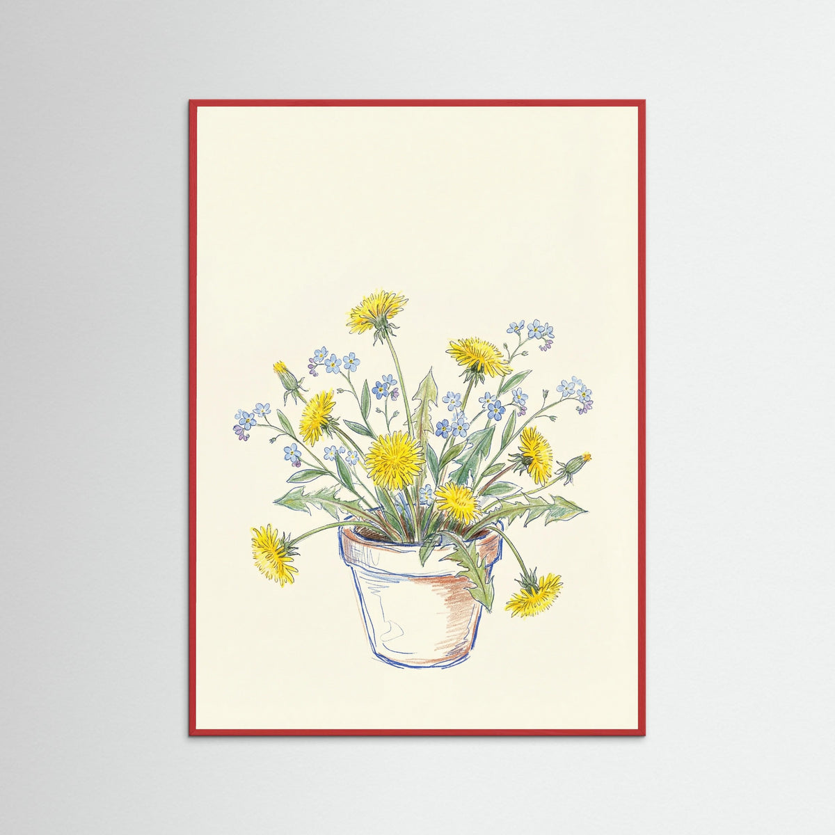 Red Wood Wildflower Sketch Vase