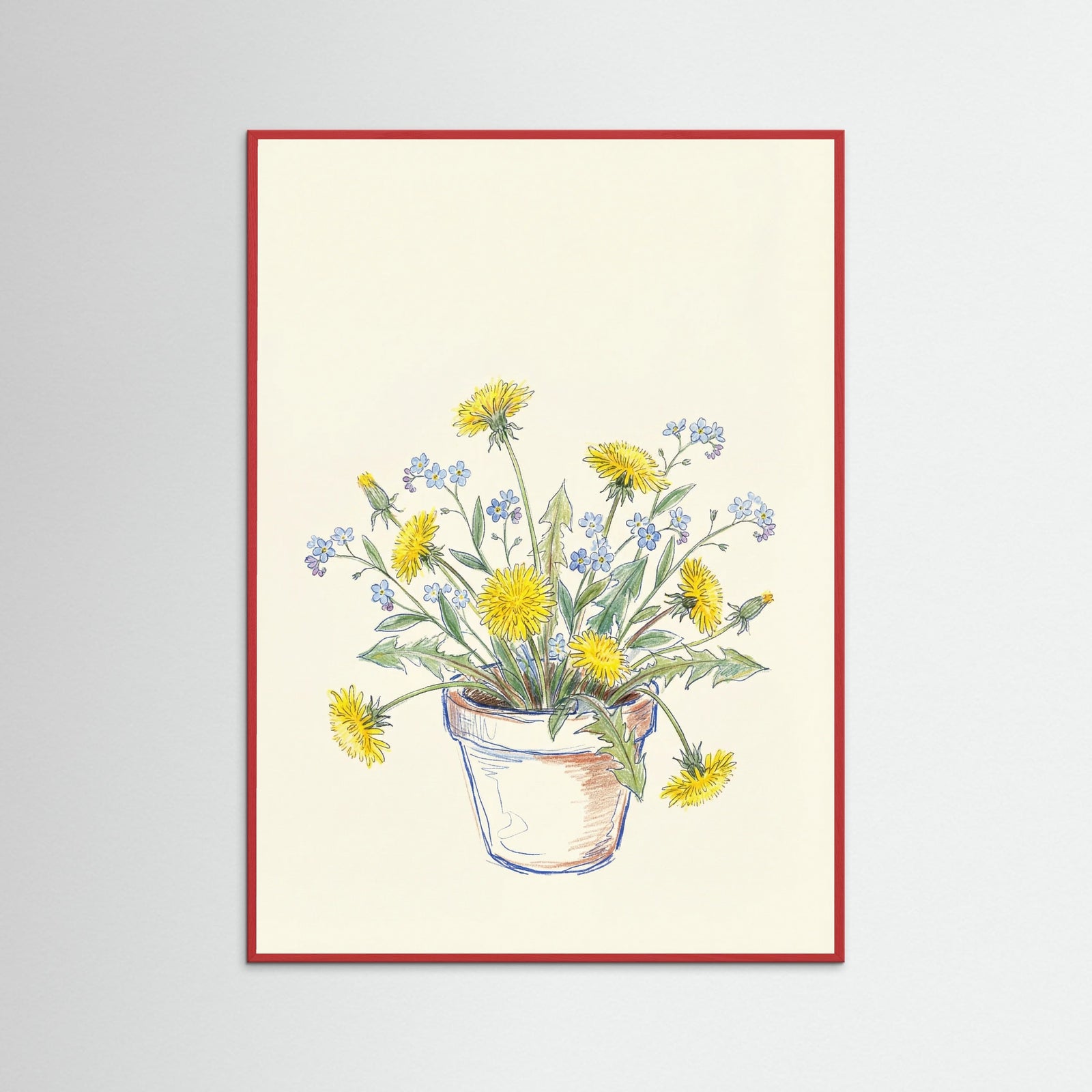 Red Wood Wildflower Sketch Vase