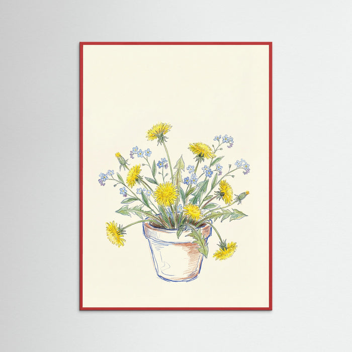 Red Wood Wildflower Sketch Vase