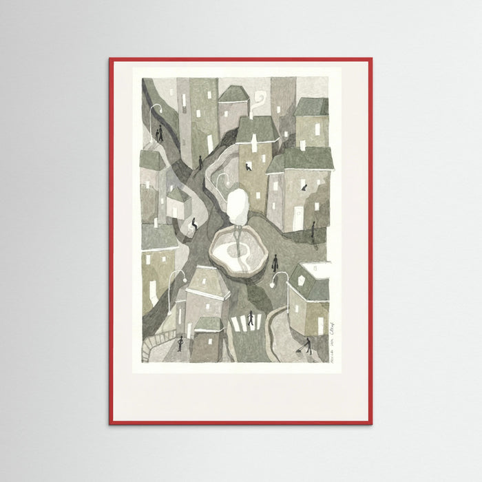 Red Wood Winding Cityscape