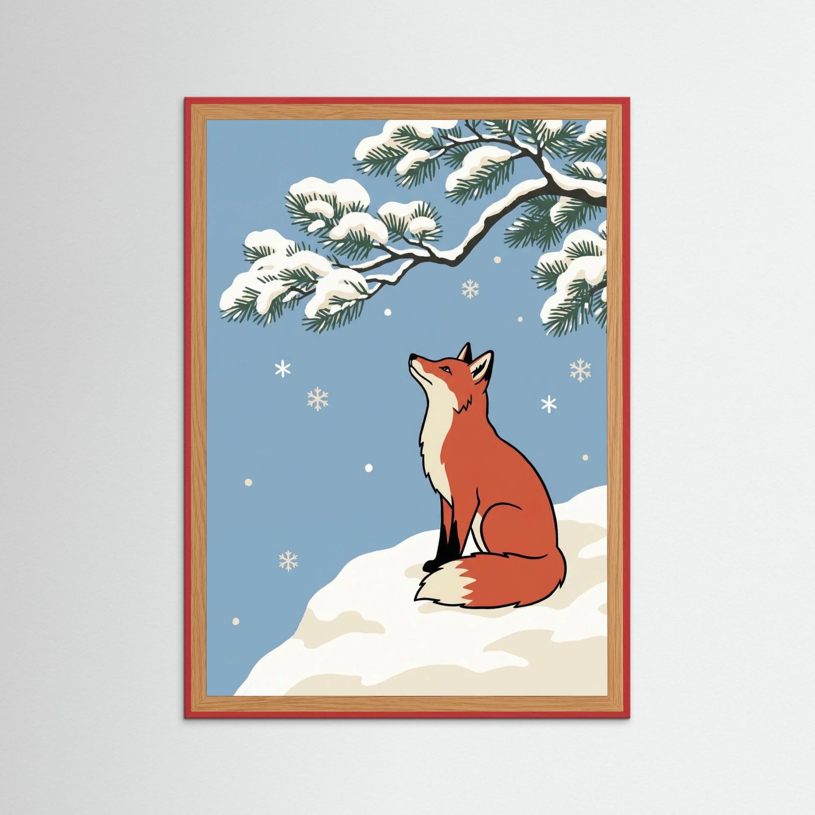 Red Wood Winter Snowfall Cat