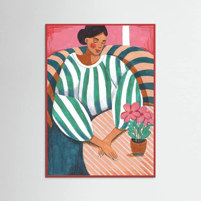 Affiche Woman in stripes in thought – affiche et impression d’art