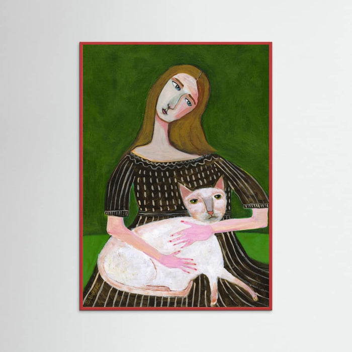 vintage lady with white cat Poster – poster and art print
