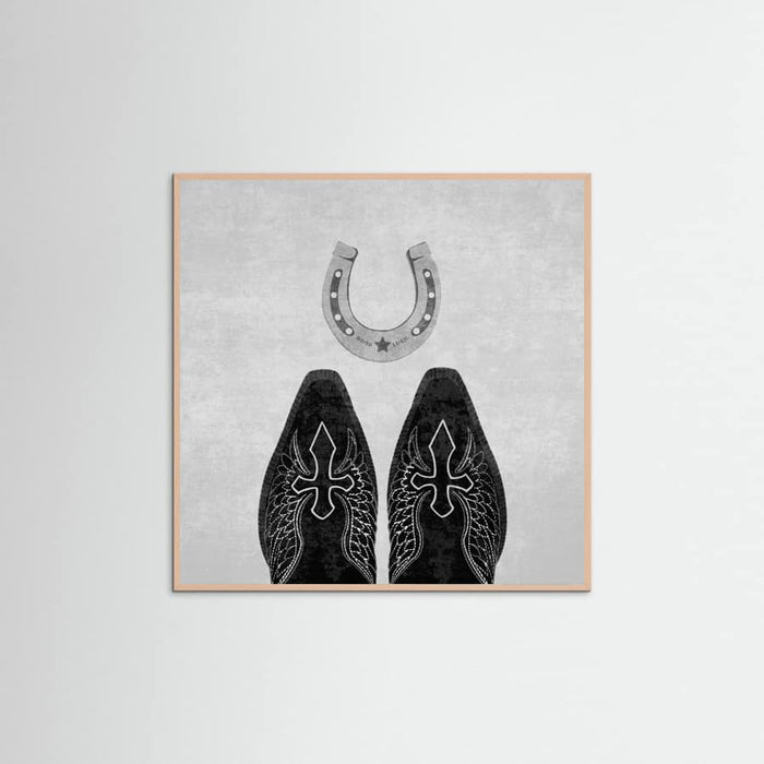 Affiche Bw Cowboy Boots and Horseshoe – affiche et impression d’art