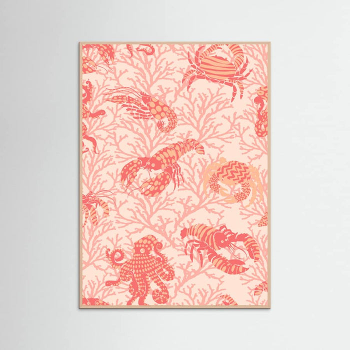 Coral and Lobster peachy fuzz pattern Poster – poster and art print