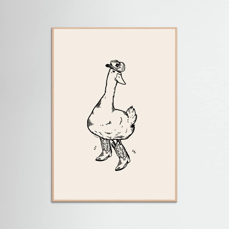 Rose Wood Duck wearing Western Boots Poster