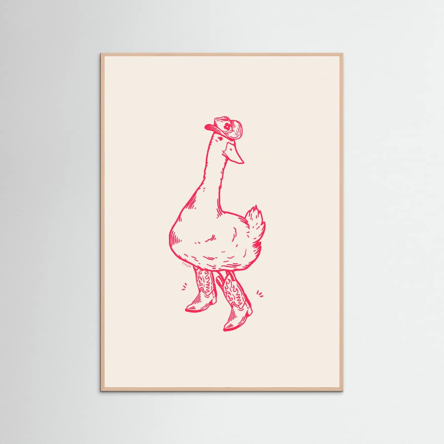 Rose Wood Duck wearing Western Boots in pink Poster