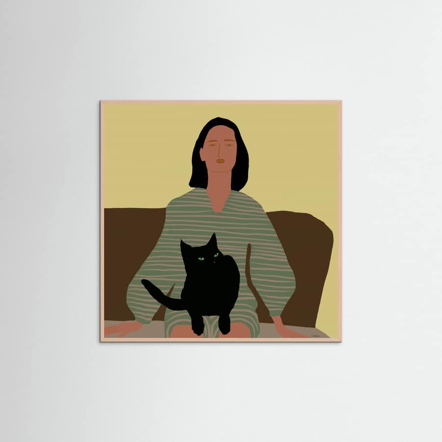 Póster Lady sitting with black cat. – póster e impresión artística