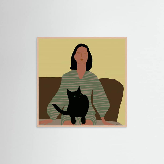 Póster Lady sitting with black cat. – póster e impresión artística