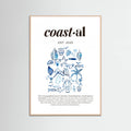 Póster Minimalist Blue Coastal Poster | Aesthetic Tropical and Marine Illustrations – póster e impresión artística