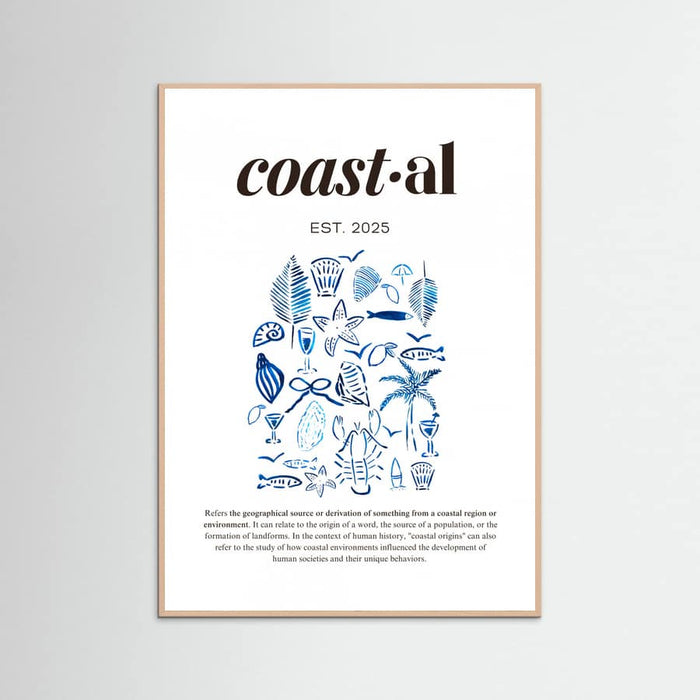 Póster Minimalist Blue Coastal Poster | Aesthetic Tropical and Marine Illustrations – póster e impresión artística