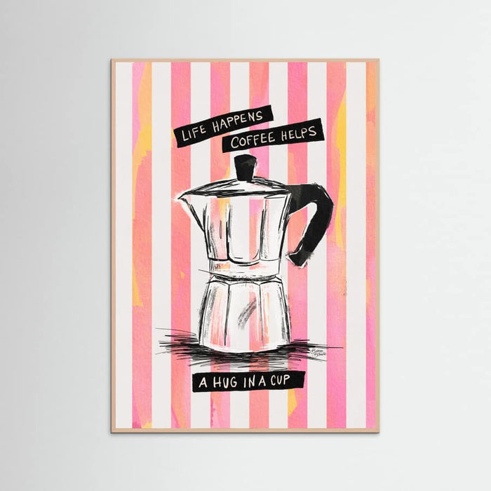 Mocca Coffee on Stripes - Hug in a Cup Poster – poster and art print