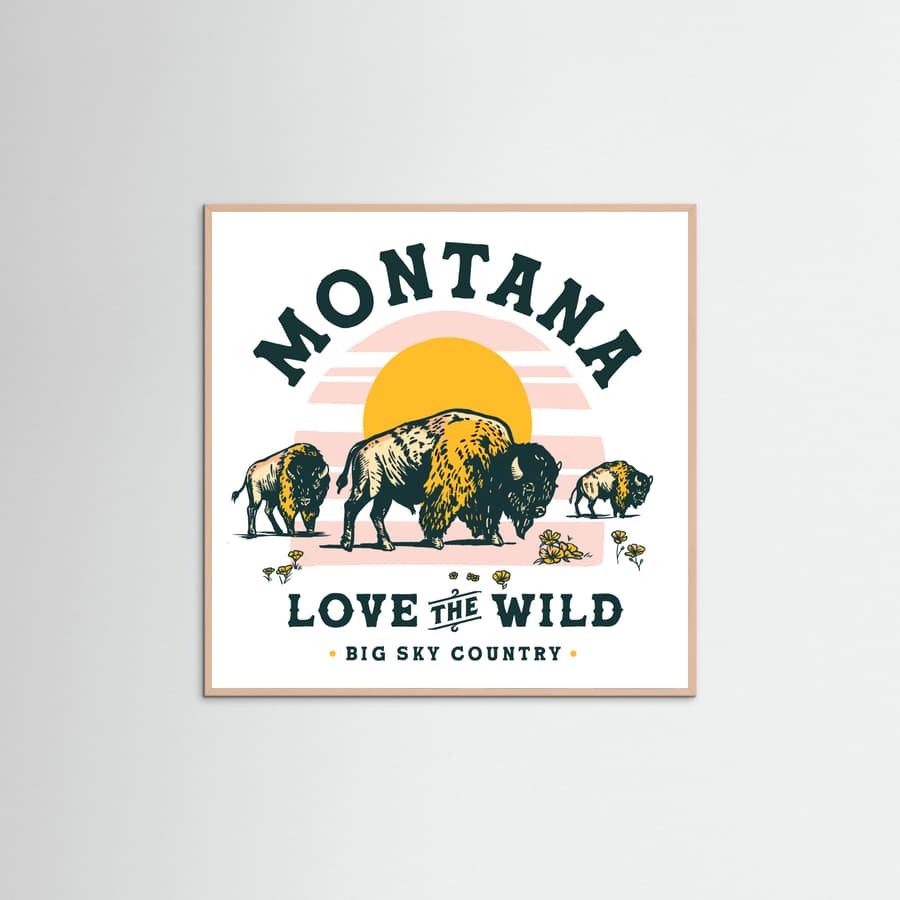 Rose Wood Montana Buffalo Art: Love The Wild Poster