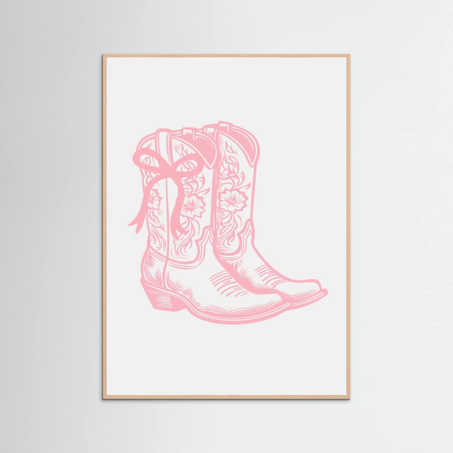 Pink Cowgirl Boots with Bow Poster – plakat og kunsttryk