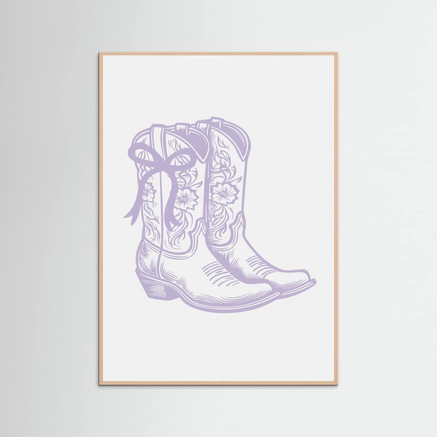 Purple Cowgirl Boots with Bow Poster – plakat og kunsttryk
